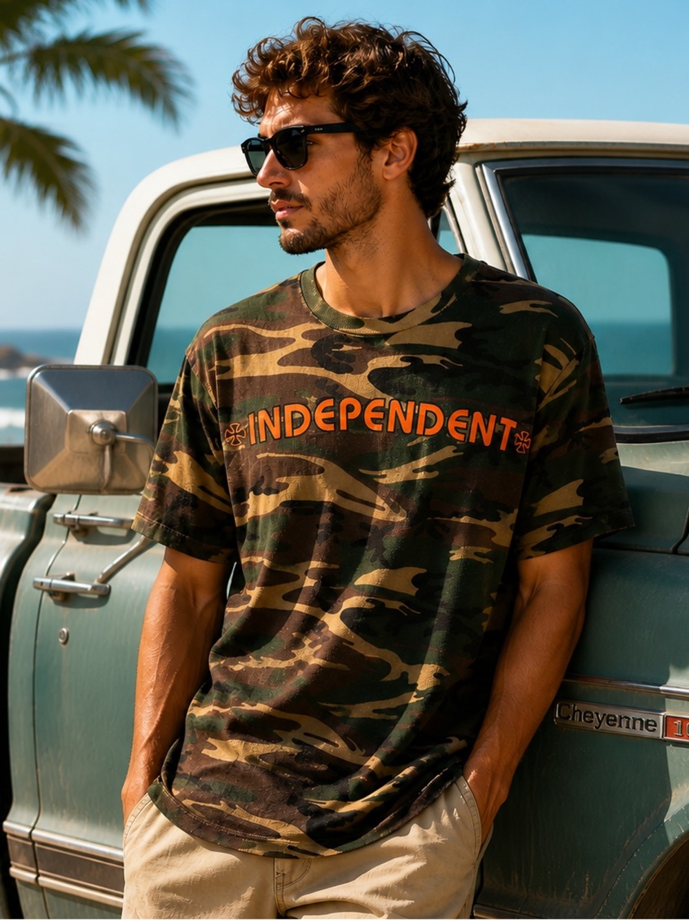 Independent Truck Co. Men's Camo Short Sleeve T-Shirt Medium Orange Logo Skate